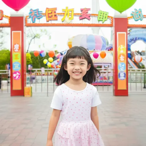她兴奋地进入了游乐园。