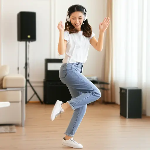 当听到斯卡音乐的节奏时，她情不自禁地跳起了独特的摇摆舞步。