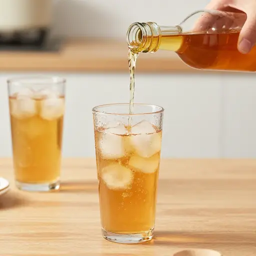 这杯冰茶加了些蜂蜜，喝起来更加可口。