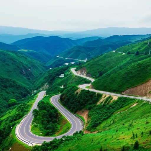 道路在山区优美地弯曲延伸。