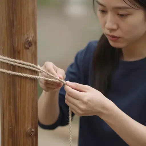 她小心地把绳子从柱子上解开。
