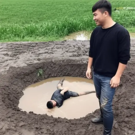 看到对手摔倒在泥地里，他忍不住露出了幸灾乐祸的笑容。
