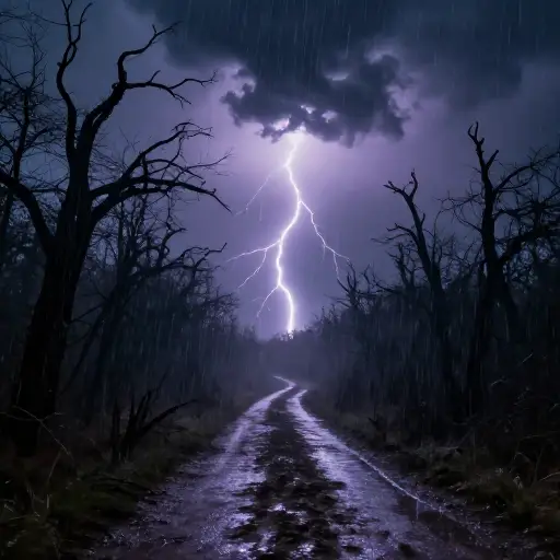 那条僻静的小路在暴雨中显得格外阴森可怖。