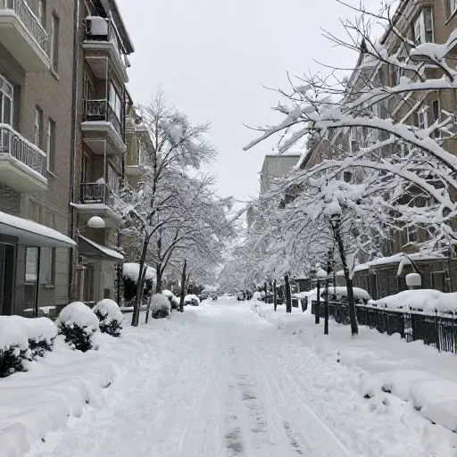 暴风雪后，一层厚厚的雪覆盖了整个城市。