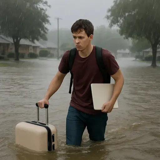 大雨正在低洼地区造成严重洪水。