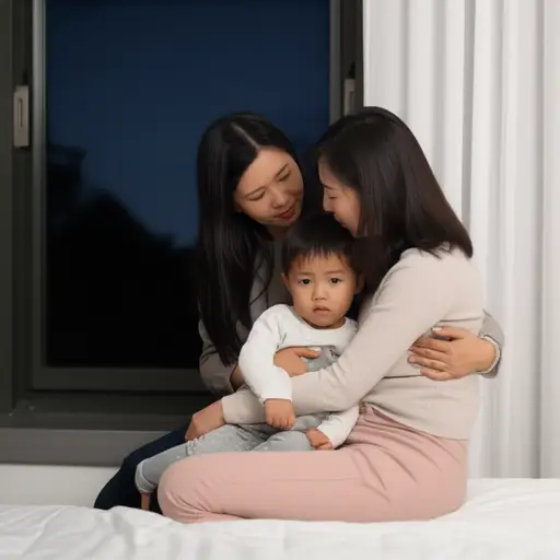妈妈安慰孩子说噩梦不会成真，让他放心。