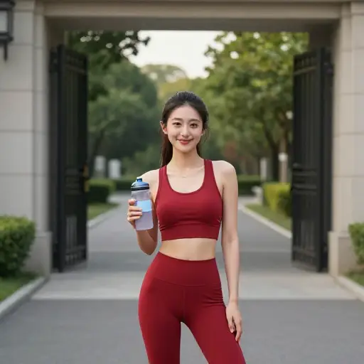她在去跑步前穿上了她的运动服。