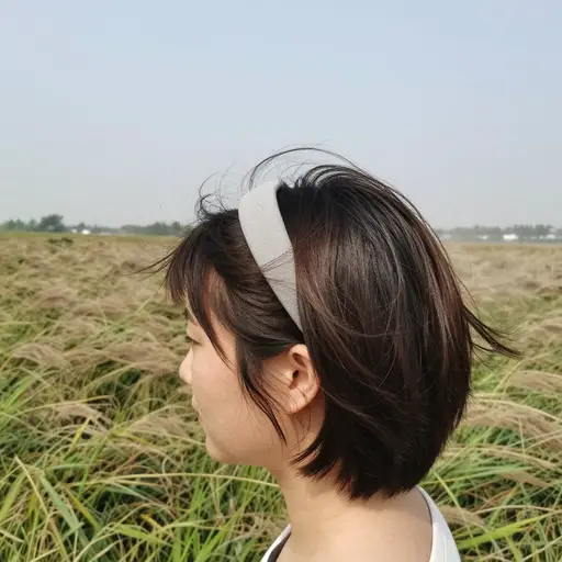 尽管风很大，她的头发依然纹丝不动。