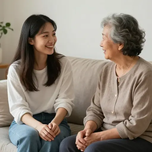 她每天和母亲说话。