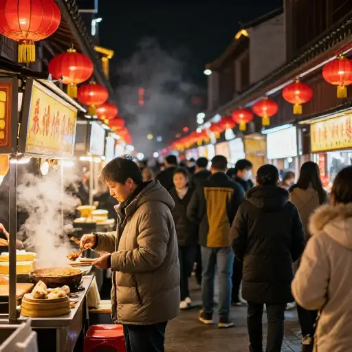 我们在庙会上品尝了当地小吃。
