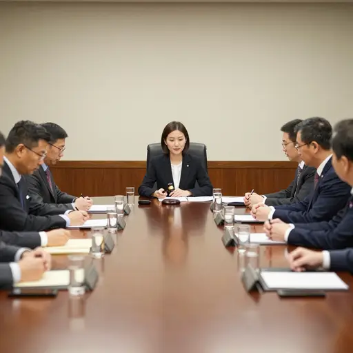 她用槌子不容置疑地敲了一下，让争吵的委员会安静下来，宣布动议获得通过。