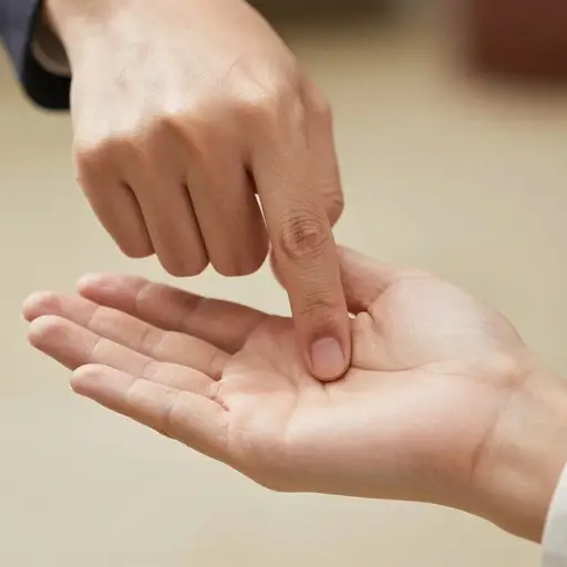 算命师用指尖仔细地描摹着我手掌上的纹路。