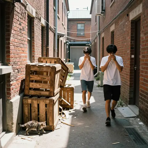 在八月一个闷热的下午，他们屏住呼吸匆匆走过鱼市后面那条臭气熏天的巷子。