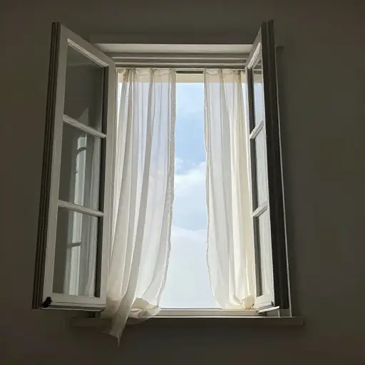 窗户敞开着以让微风吹进来。