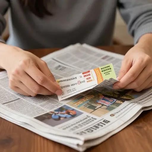她把优惠券从报纸上撕了下来。