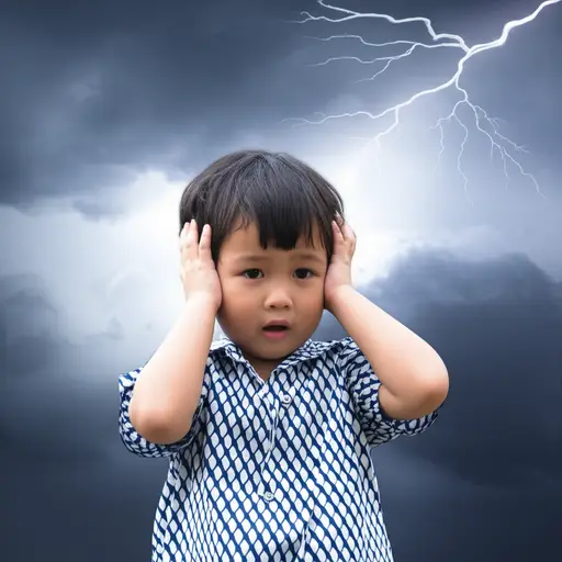突然的雷声把小孩吓坏了。
