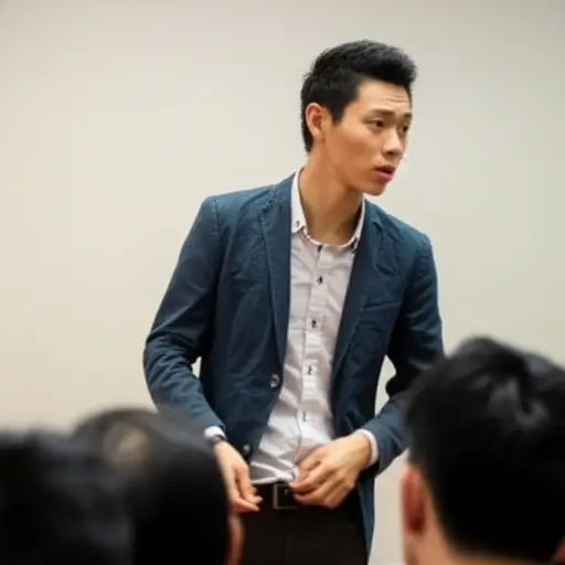 他在回答问题时结结巴巴，明显很紧张。