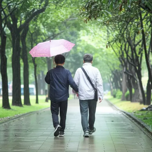 外面只是飘着小雨，我们可以继续散步。