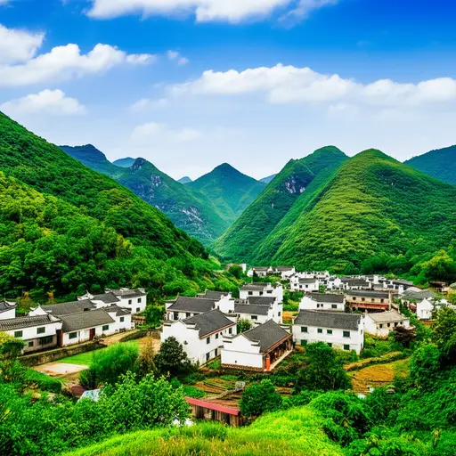 这些村庄被青山环绕，风景如画。