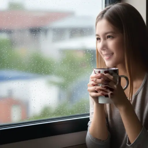 她非常喜欢在雨天喝热巧克力。