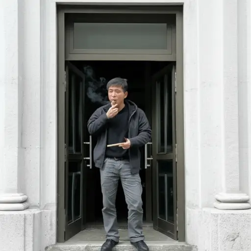 他去外面抽烟了。