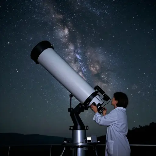 科学家使用望远镜观看遥远的星系。