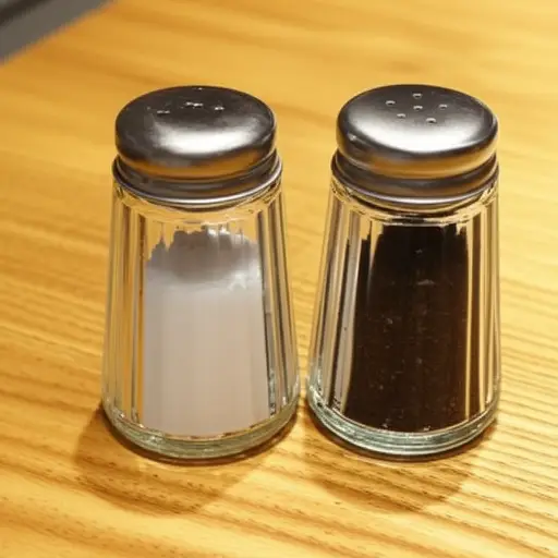 桌子上有盐和胡椒。