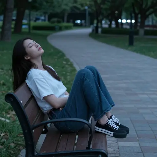 走了一整天后，她坐下来让腿休息一下。