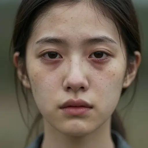 她的脸脏兮兮的，满是泪痕。