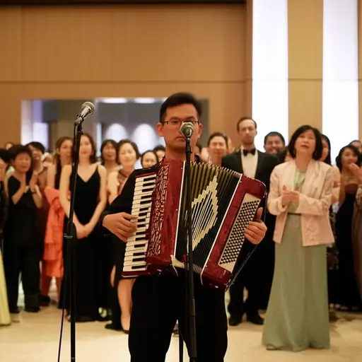 晚会上，手风琴师演奏了一支欢快的苏格兰舞曲。