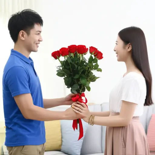 他送了一束玫瑰花给他的心上人。