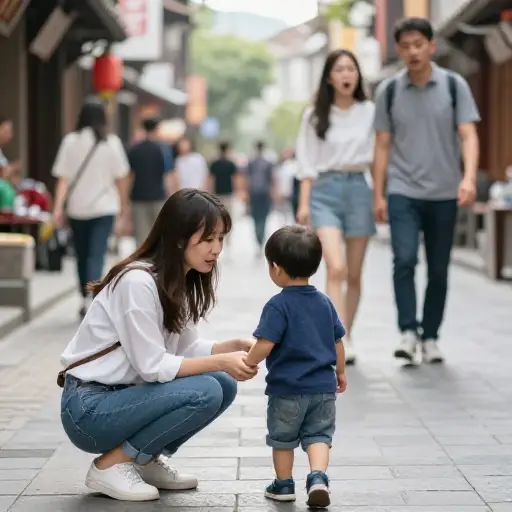 她同情那个迷路的孩子，帮他找到了父母。