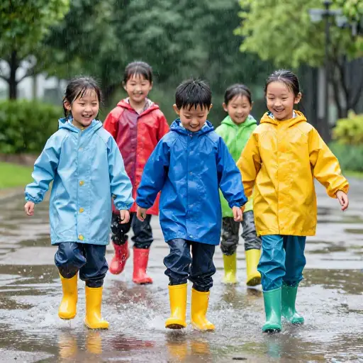 孩子们在水坑里溅水玩。