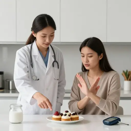 医生建议她减少糖分摄入以控制血糖水平。