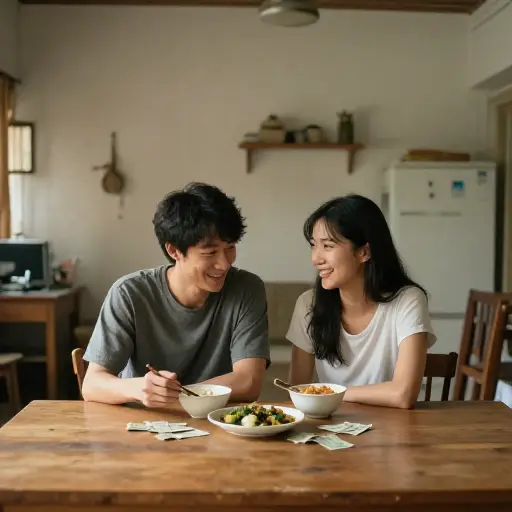 我们刚结婚时靠很少的钱生活。