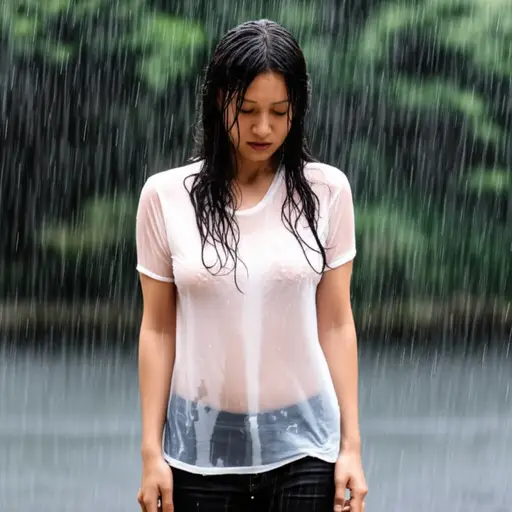她的衣服全湿透了。