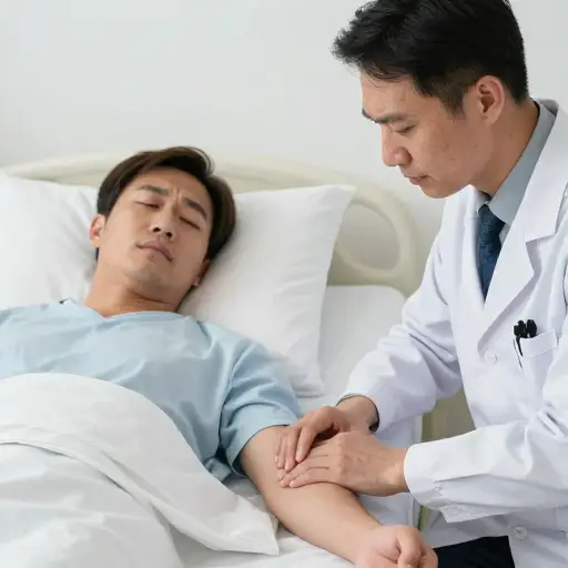 病人的脉搏如此微弱，医生难以探测到。