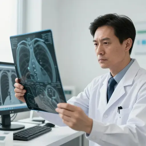 检查显示他肺部有一个小肿瘤，需要进一步观察。