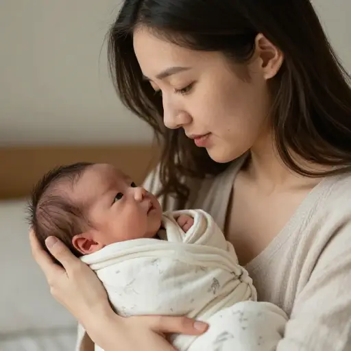 她小心地抱着婴儿。