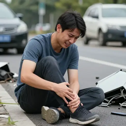 事故后，汤姆感到腿部一阵剧痛。
