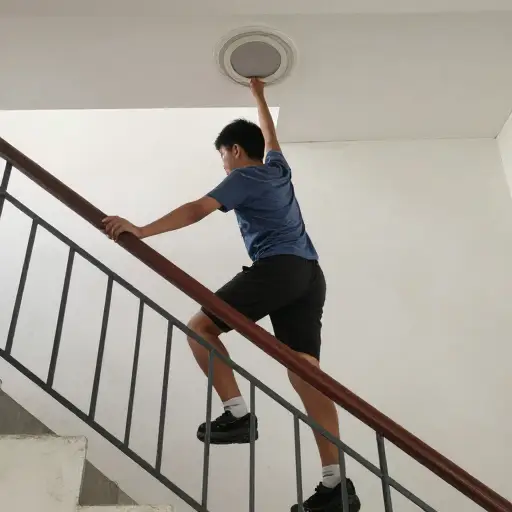 哈里开始把自己拉上楼梯，朝头顶的检修孔爬去。