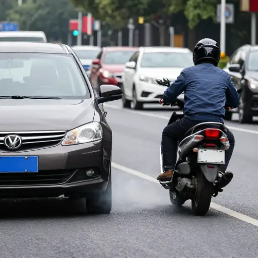 摩托车手危险地切入，所以我们不得不刹车。