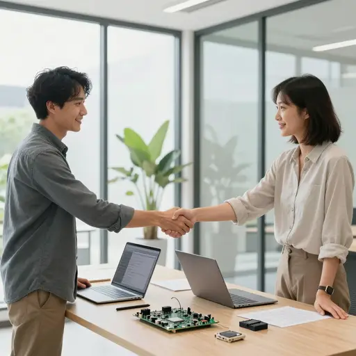 互为竞争对手的科技公司联手开发了一款革命性的新产品。