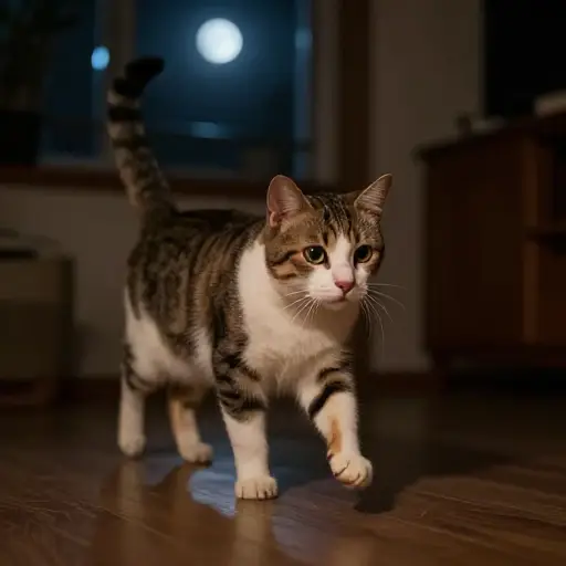 这只猫喜欢在夜里偷偷摸摸地在房子里走动。