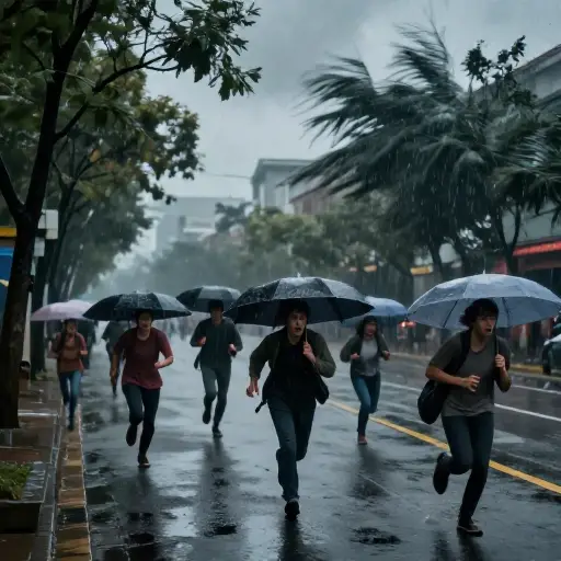 随着风雨加剧，恐慌在人群中蔓延。