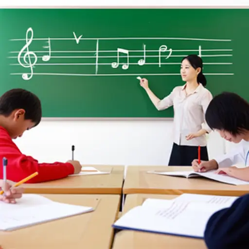 老师让学生把音符写在五线谱上。