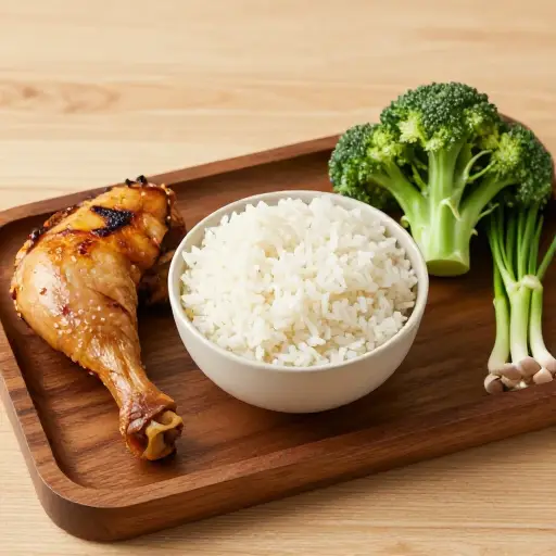 我喜欢吃鸡肉、米饭和蔬菜。