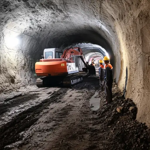 工人们正在挖掘隧道以建造一条新的地下通道。