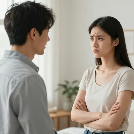 她看着他并皱起眉头，奇怪的是，他却回以微笑。
