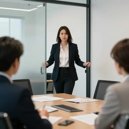 听到冒犯性言论后，她厌恶地离开了会议。